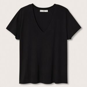 Mango Black V-Neck Short Sleeve Tee